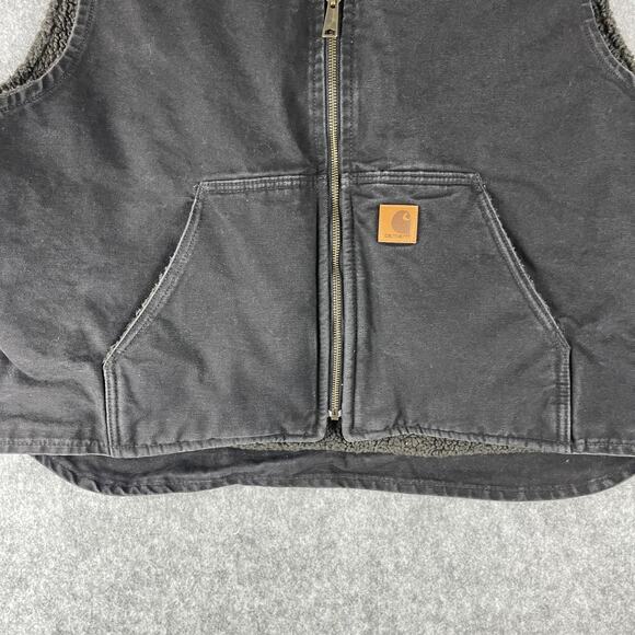 Carhartt Vest Mens 2XL Black Sherpa Lined Duck Canvas V26 Workwear Rugged - Picture 3 of 14